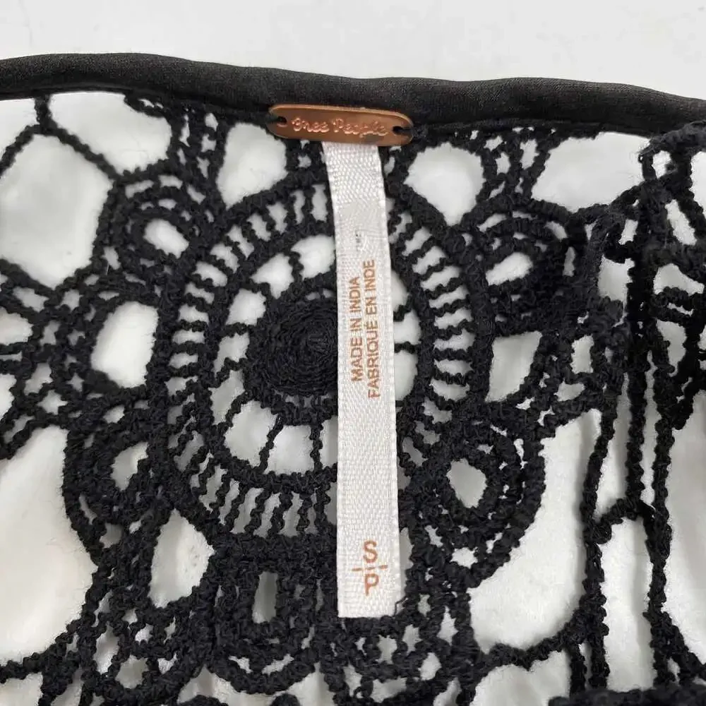 Free People Black Long Sleeve Lace Open Back Mini Dress